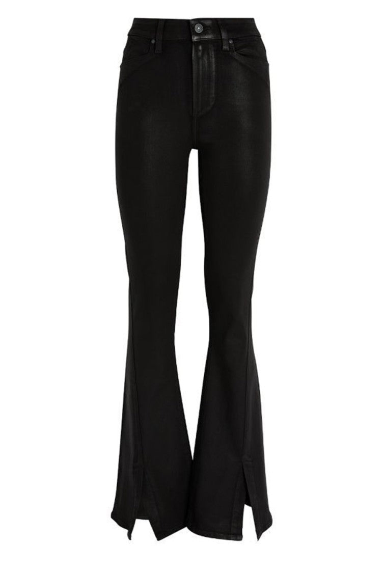 Paige Black Flared Jeans With Side Slits And Luxurious Fabric Blend