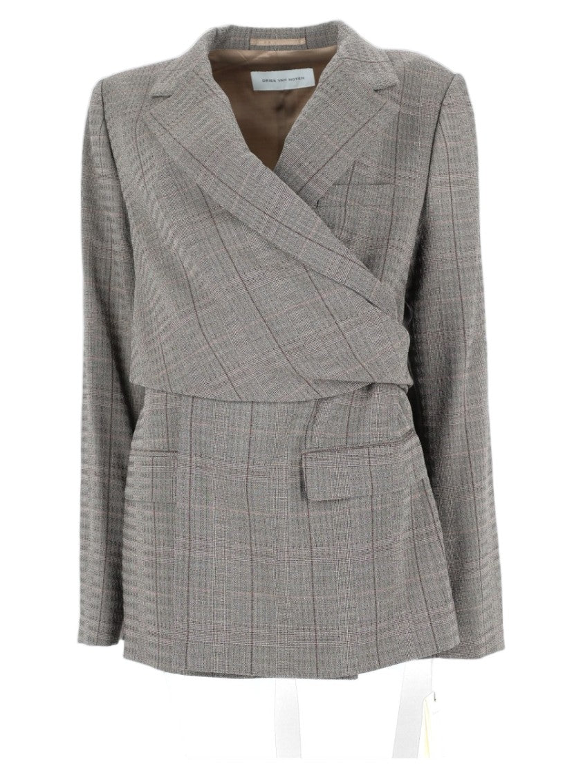 Dries Van Noten Grey Belted Wrap-Front Jacket