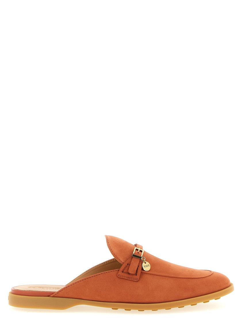 Tod's Satin-Finish Nubuck Sabots With Horseshoe-Shaped Heel
