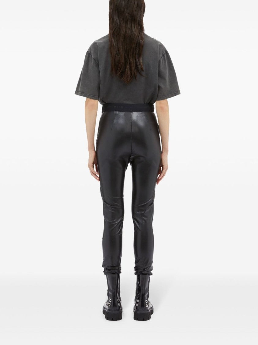 Msgm Black Faux Leather High-Waisted Skinny Pants