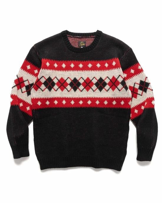 Needles Argyle Pattern Wool Sweater With Crew Neckline And Ribbed Details
