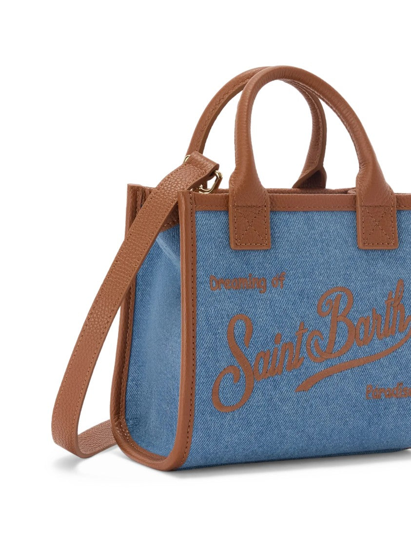 Mc2 Saint Barth Denim Body Midi Vanity Bag With Grain Leather Accents