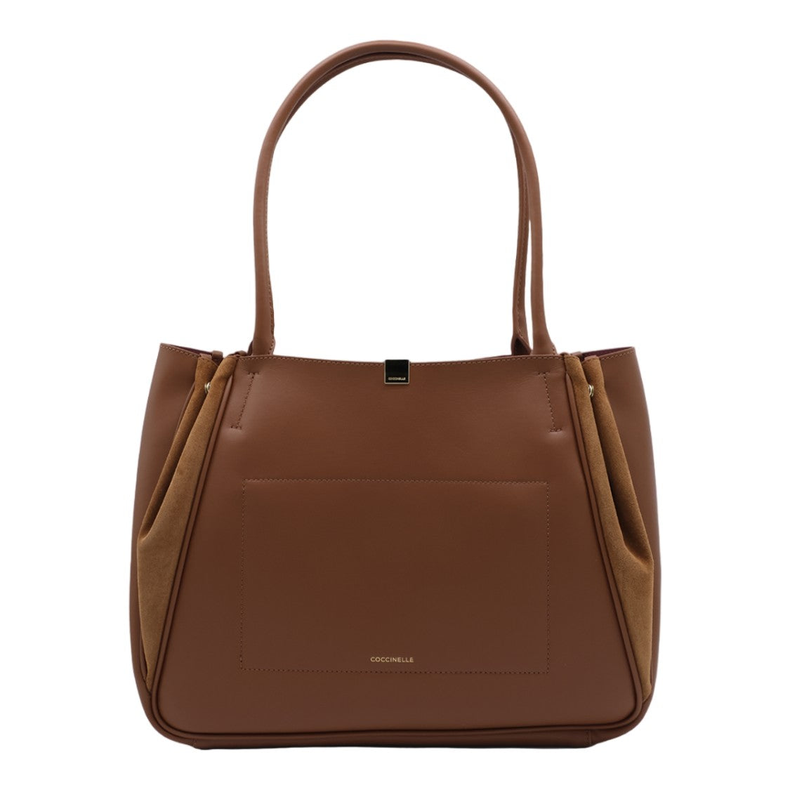 Coccinelle Structured Brown Leather Handbag With Suede Panels