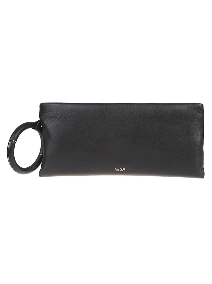 Tom Ford Rectangular Nappa Leather Clutch With Gold Accents