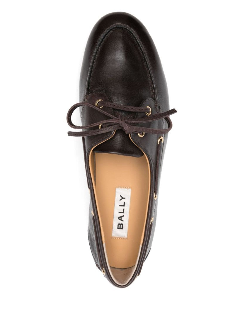 Bally Coffee Brown Leather Flat Shoes