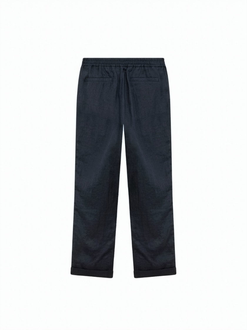 Alpha Studio Linen Elastic Waistband Relaxed Straight-Leg Pants
