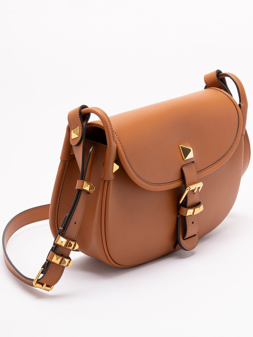 Valentino Brown Curved Leather Pyramid Stud Bag