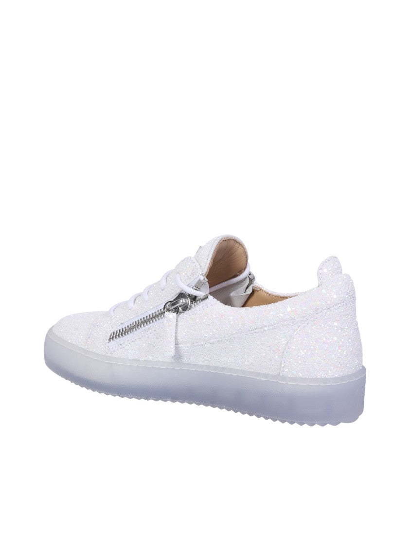 Giuseppe Zanotti White Lace-Up Sneakers With Zipper Details