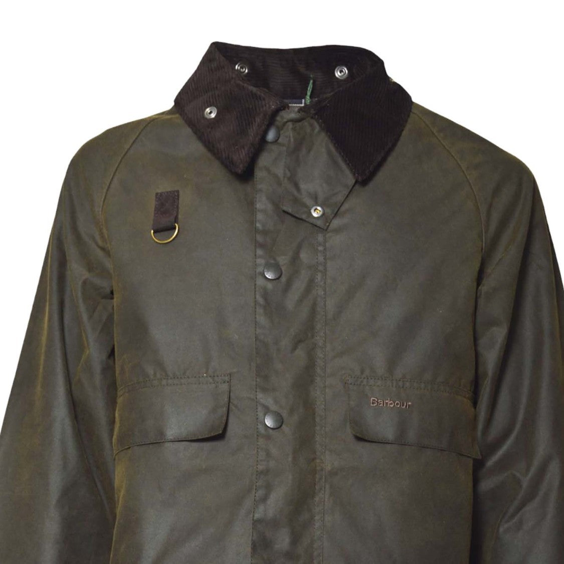 Barbour Cropped Waxed Jacket With Corduroy Collar And Functional Details