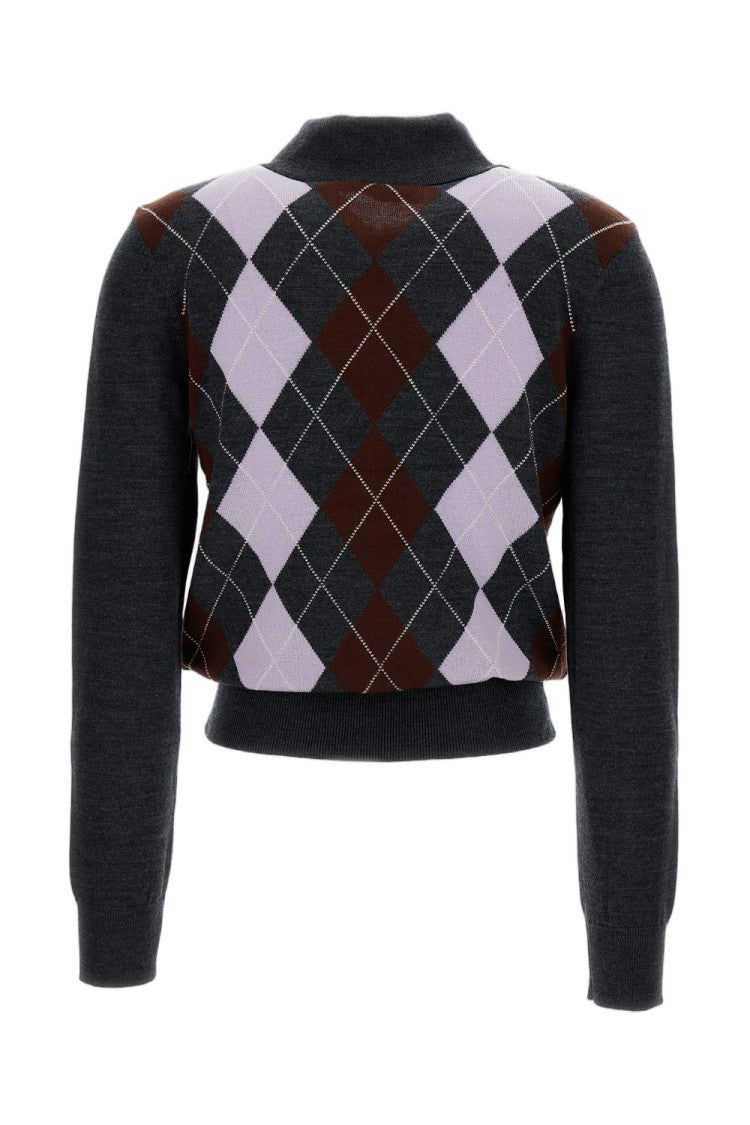 Self-Portrait Brown Diamond Pattern Wool Sweater