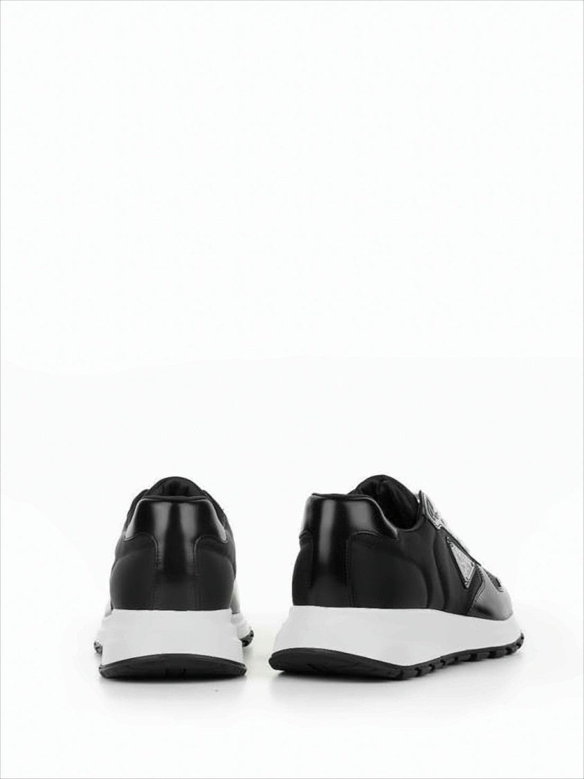 Prada Low-Top Black Fabric And Calfskin Sneakers