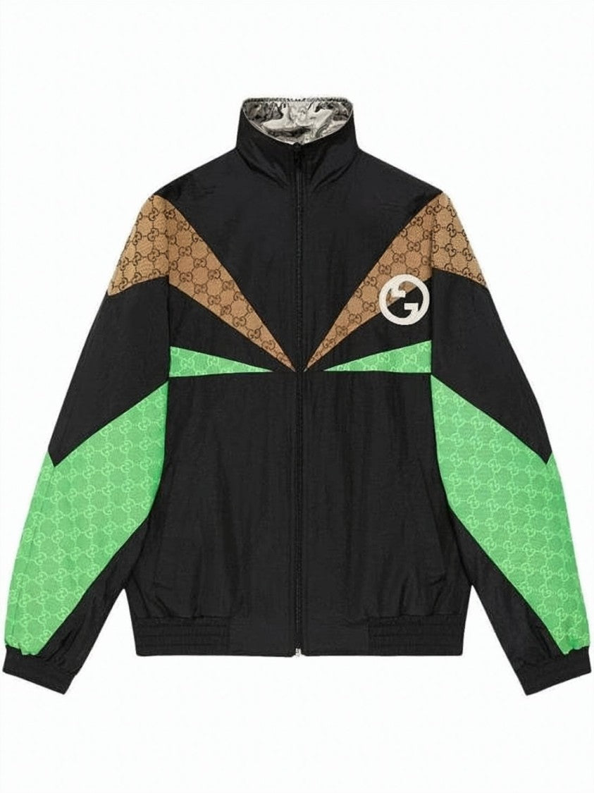 Gucci Geometric Panel Jacket With High Collar And Logo Patch