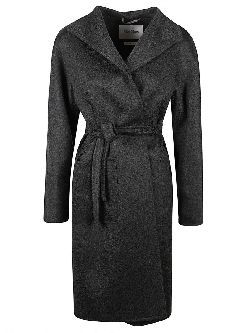 Max Mara Knee-Length Wrap Coat With Self-Tie Belt And Wide Collar