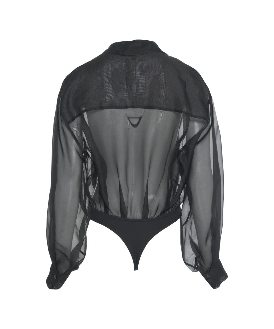 Staud Sheer Organza Bodysuit With Classic Collar