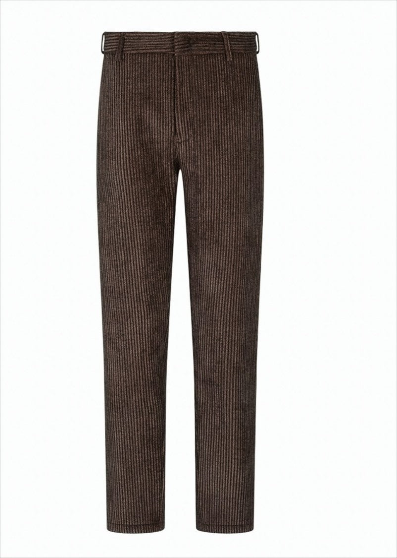 Emporio Armani Herringbone-Patterned Corduroy Trousers With Button-Details