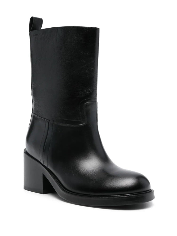 Bally Black Block Heel Seam Detail Leather Ankle Boots