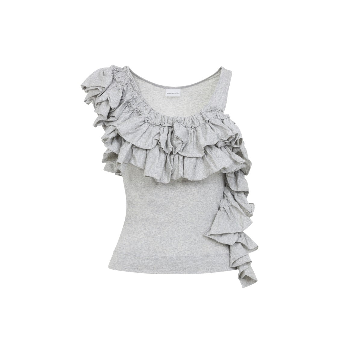 Dries Van Noten Fitted Grey Top With Asymmetrical Ruffles