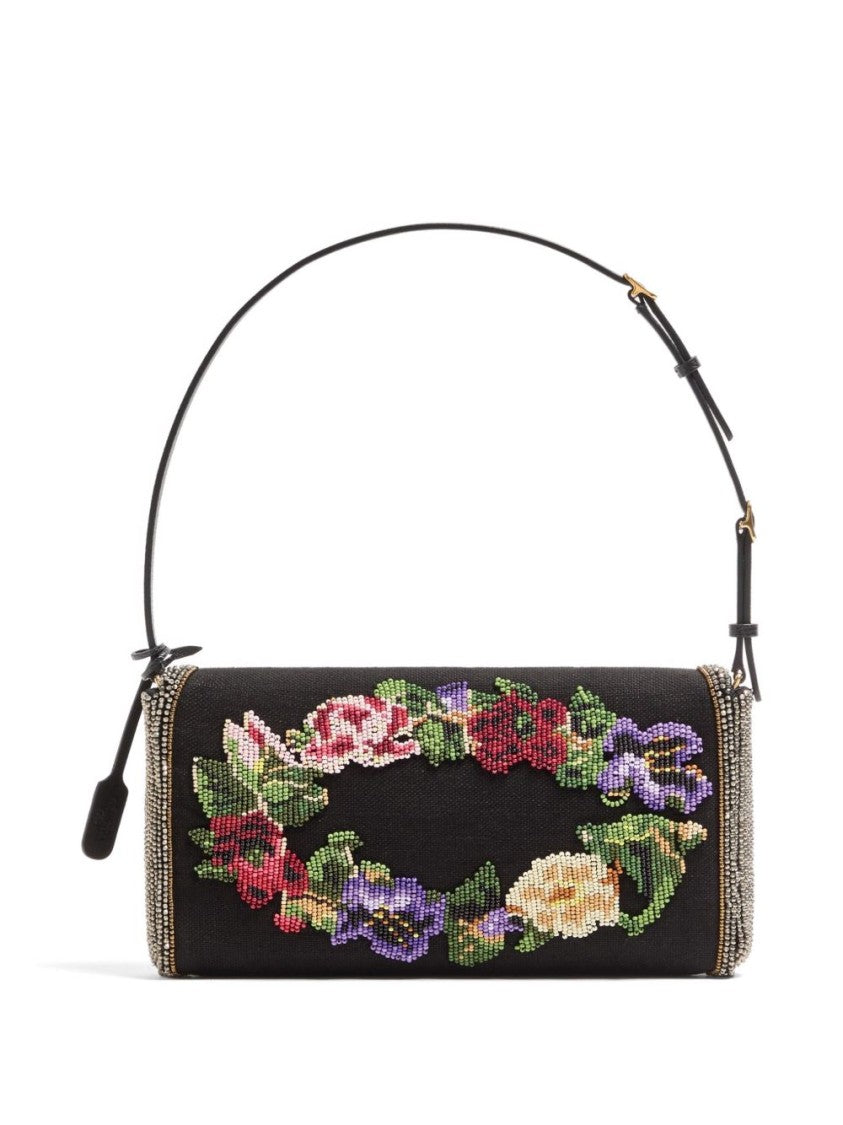 Valentino Garavani Multicolor Rectangular Floral Beadwork Shoulder Bag