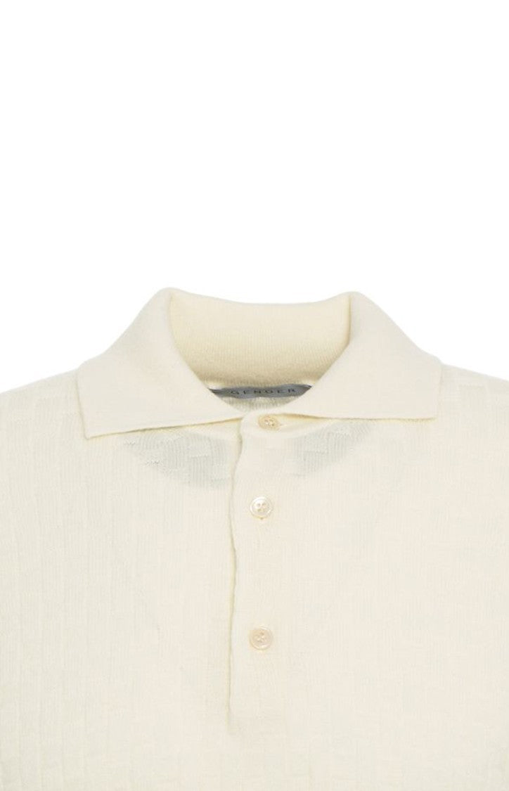 Gender Textured Knit Polo Sweater With Collar