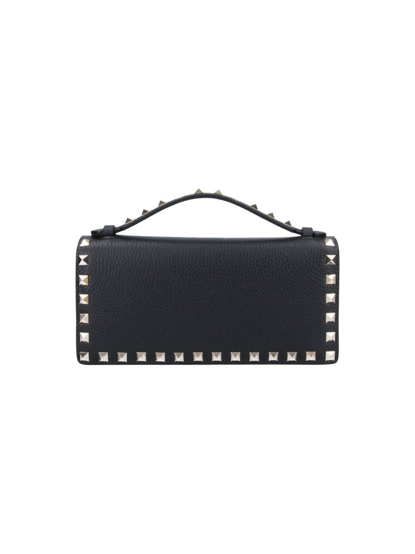 Valentino Garavani Textured Black Wallet With Pyramid Stud Accents