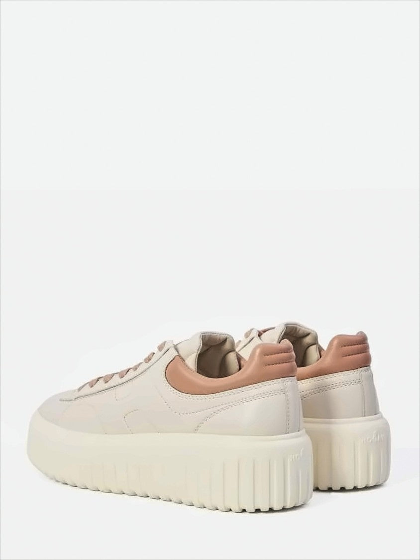 Hogan Ivory Leather Lace-Up H-Stripes H Shoes