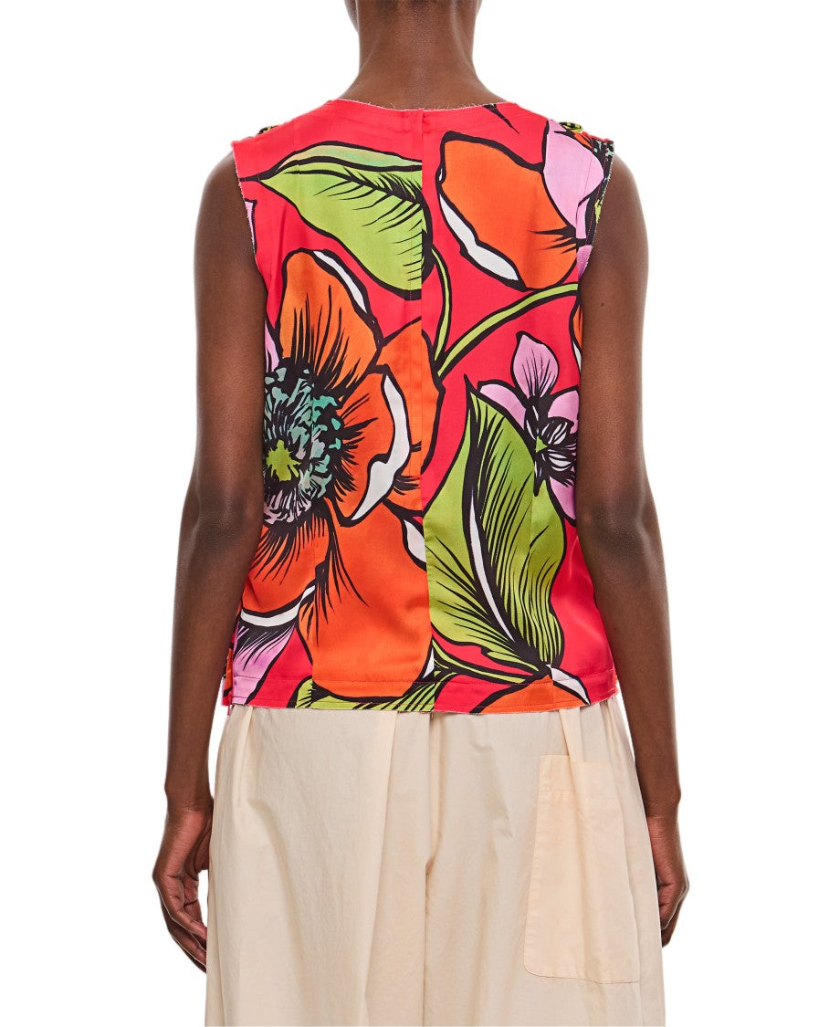 Comme Des Garçons Pleated Floral Top With Draped Effect And Zipped Back Closure