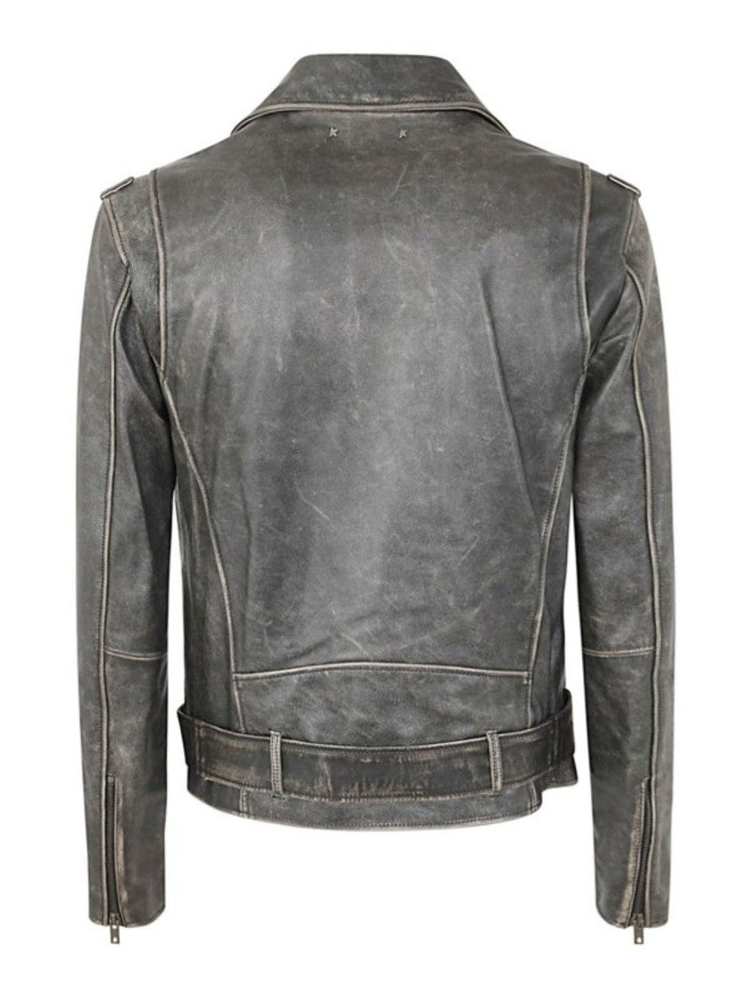 Golden Goose Golden Chiodo Distressed Bull Leather Jacket