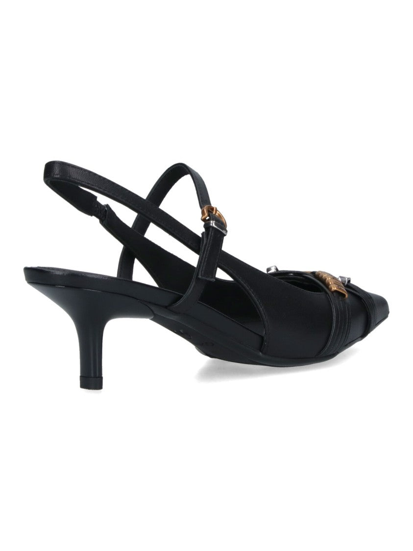 Pinko Black Gloria 18 Leather Slingback Pumps