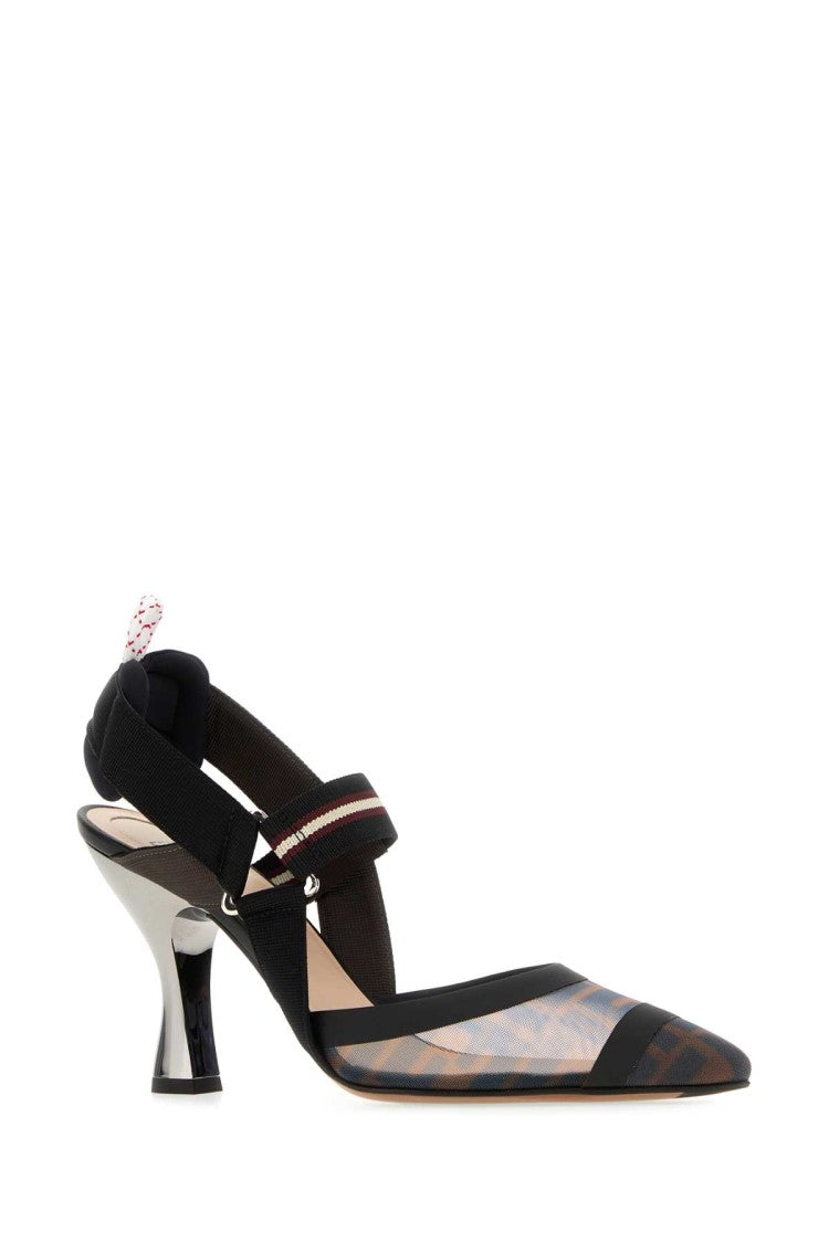 Fendi Pointed Toe Printed Mesh Pumps With Velcro Slingback Strap