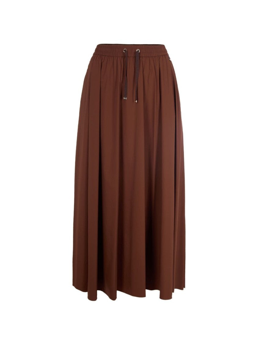 Herno Mid-Length Brown Skirt With Gathered Waistband And Pleated Detail
