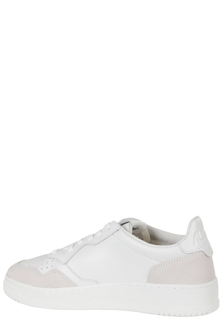 Autry All White Medalist Low Suede Inserts Leather Sneakers