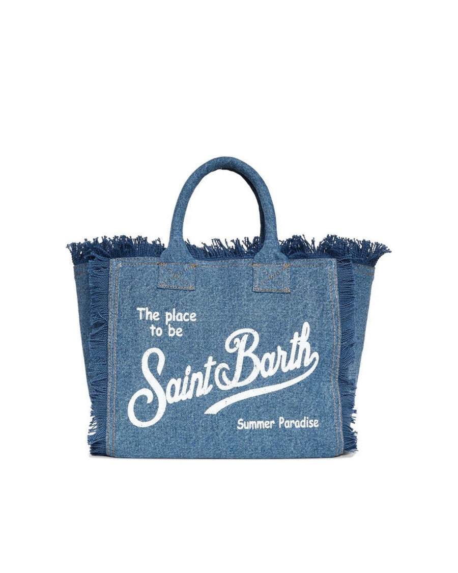 Mc2 Saint Barth Durable Canvas Tote Bag With Fringed Edges And Iconic Logo
