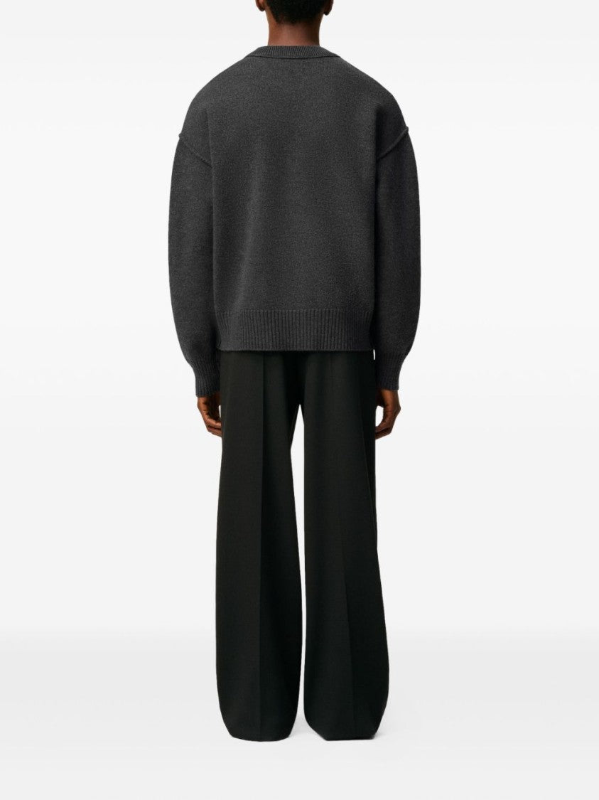 Ami Paris Grey Heart Emblem Silk-Blend Sweater