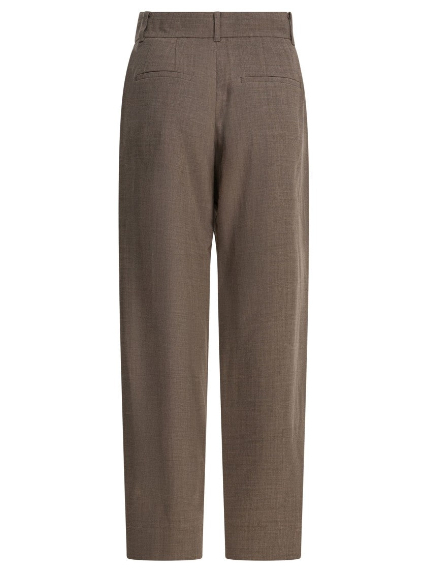 Sandbeige Tailored Straight-Leg Trousers With High Waist
