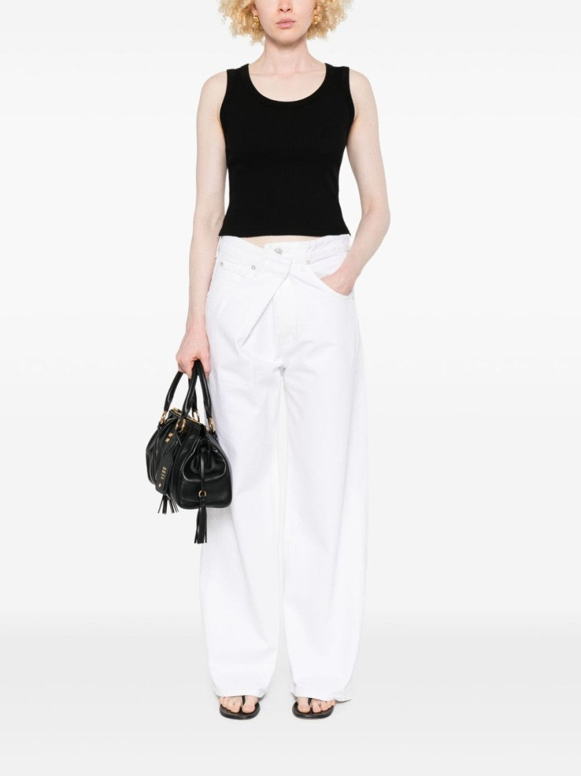 Agolde Wide-Leg White Jeans With Gathered Detailing And Classic Five-Pocket Design