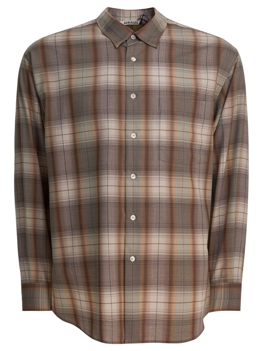 Auralee Earthy Check Wool Shirt With Classic Collar