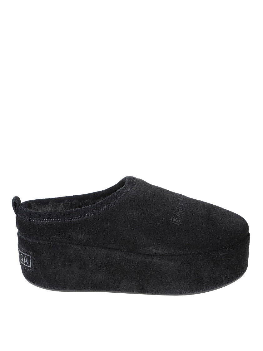 Balenciaga Suede Mules With Rounded Toe And Elevated Platform Sole