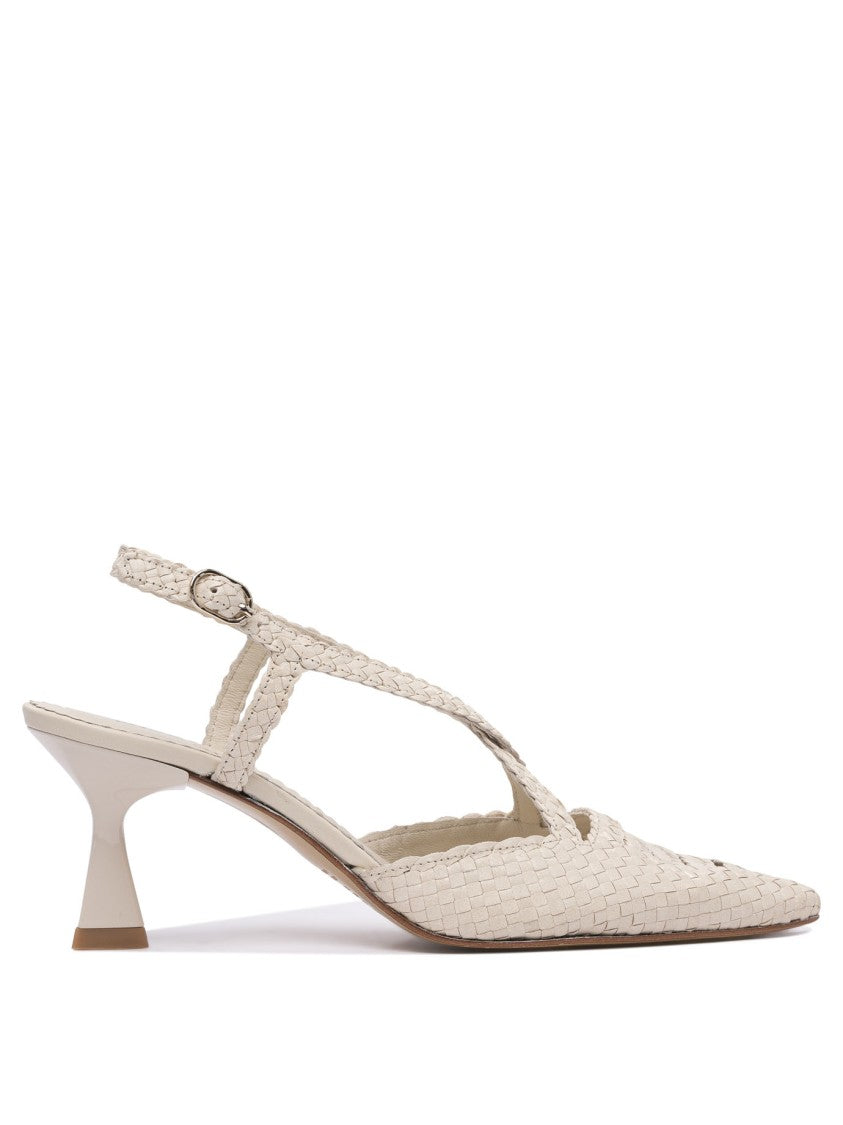 Pons Quintana Pointed Toe Woven Leather Slingback Heeled Shoes
