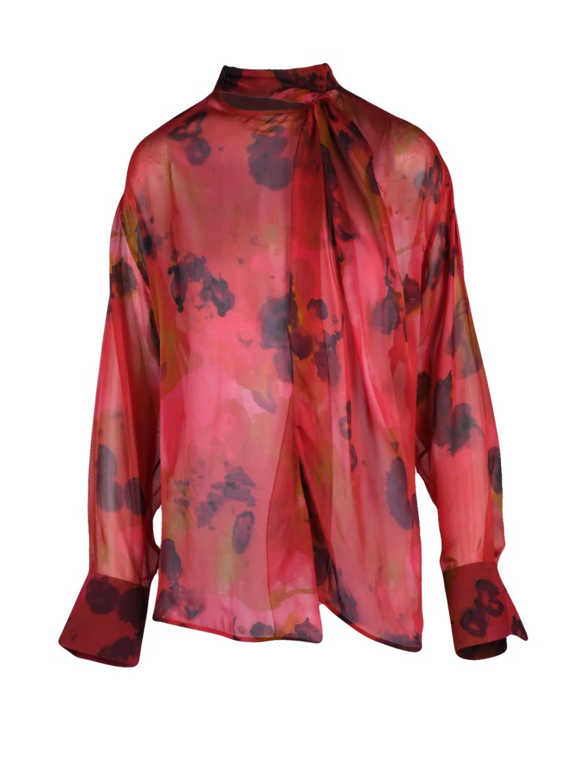 Victoria Beckham Multicolor Floral Silk High-Neck Blouse