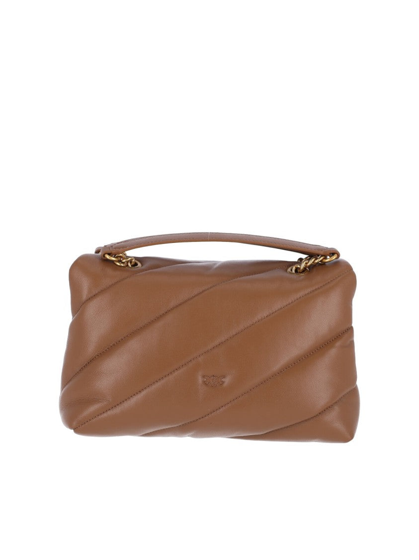 Pinko Brown Love Puff Calfskin Shoulder Bag