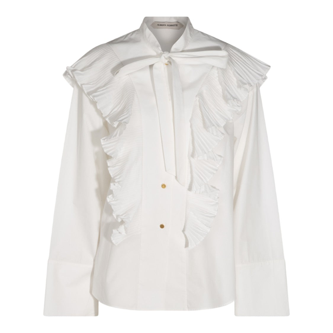 Alberta Ferretti White Ruffle Bow Tie Classic Shirt