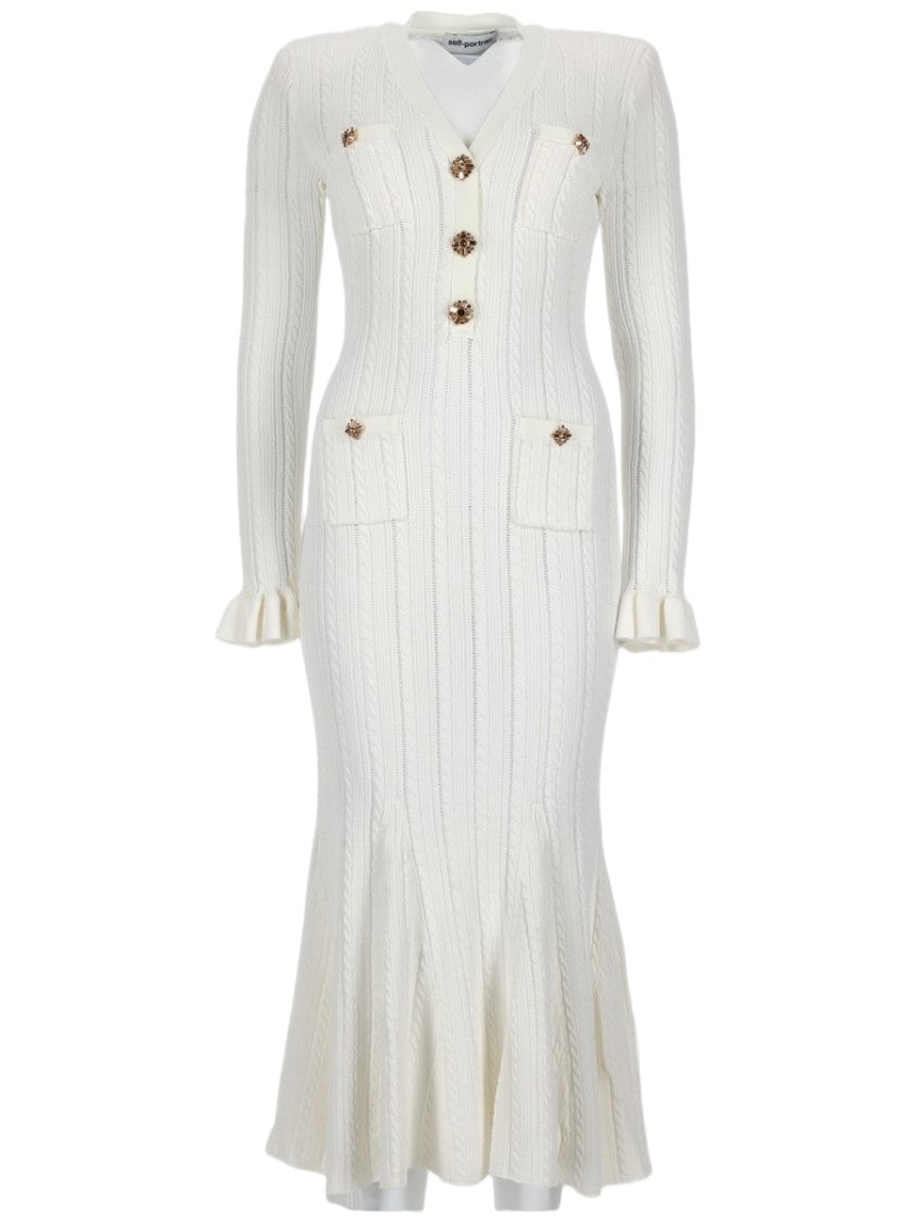 Self-Portrait Fitted Pointed Knit Ruffled Dress