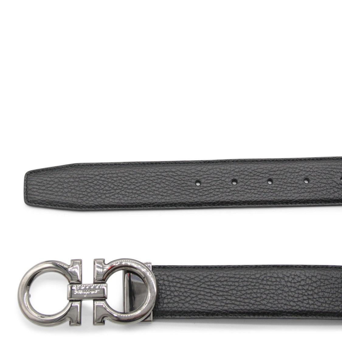 Ferragamo Textured Black Leather Gancini Belt With Adjustable Closure