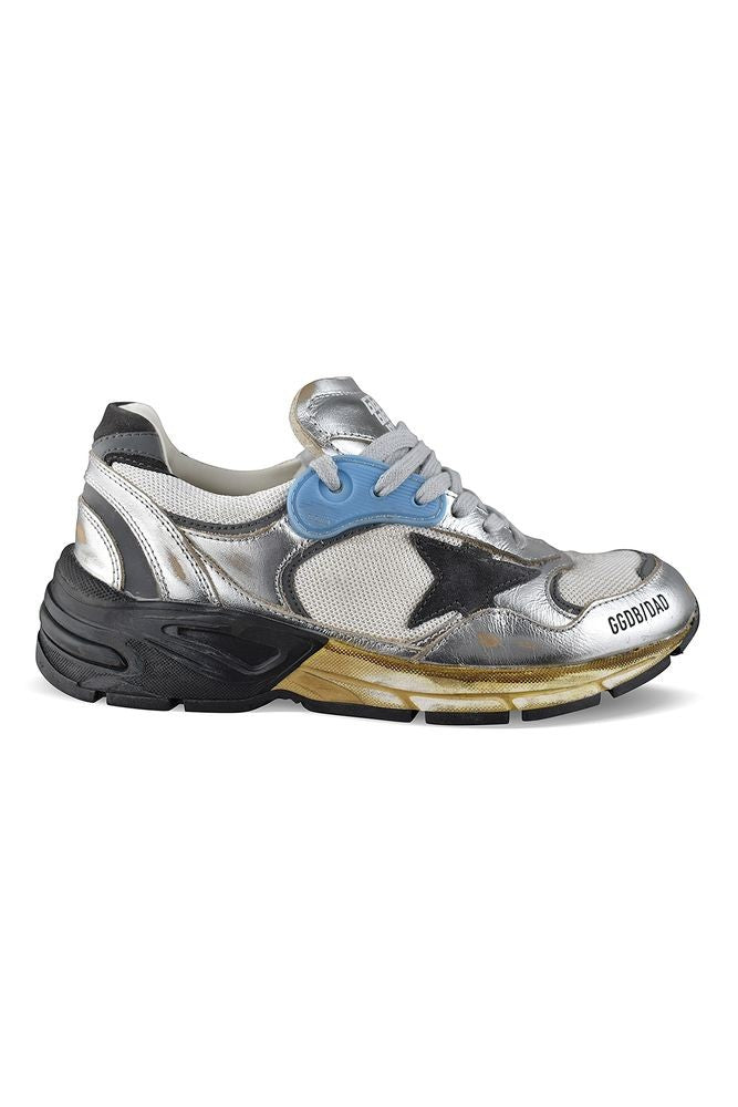 Golden Goose White Silver Grey Leather Running-Dad Sneakers