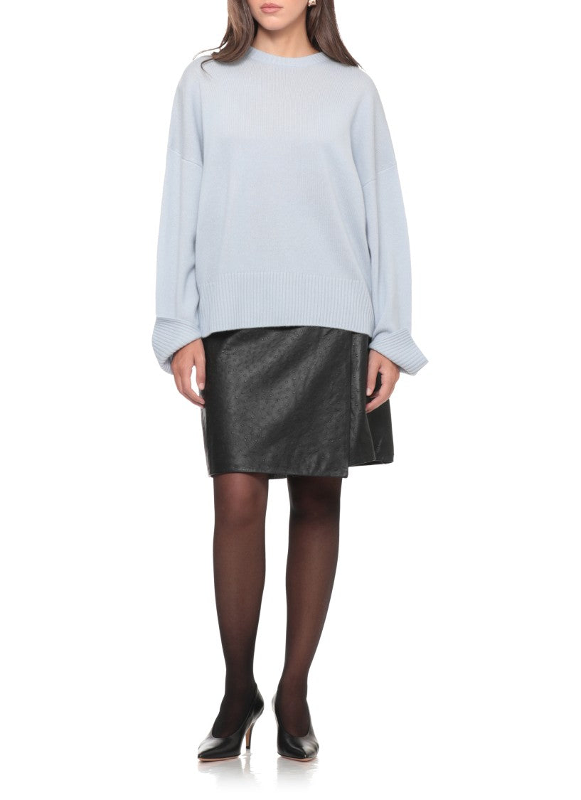 Loulou De Saison Light Blue Extended Back Hem Ribbed Cashmere Sweater