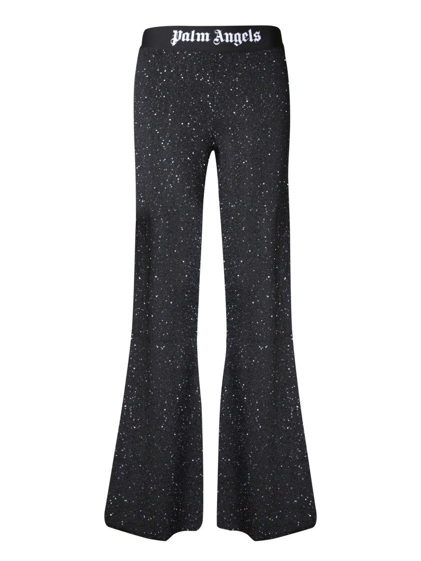 Palm Angels Flared Black Trousers With Textured Fabric