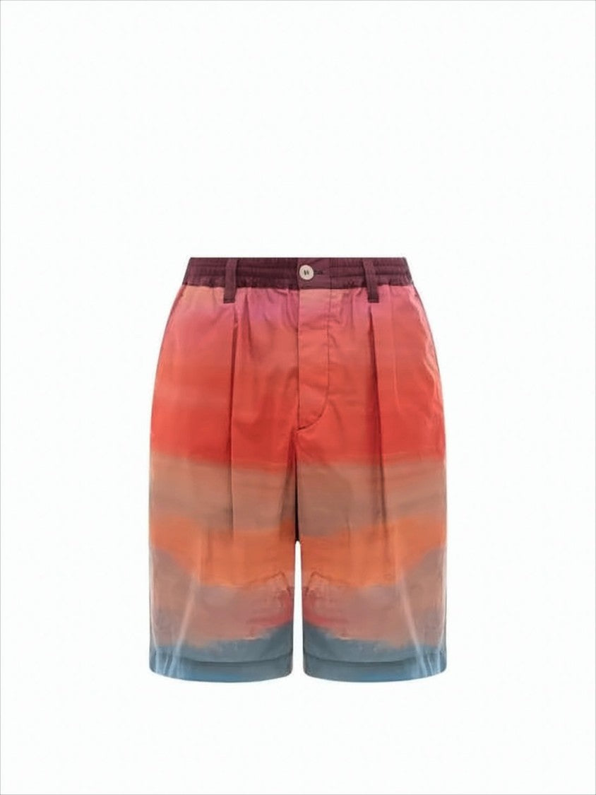 Marni Gradient Striped Tailored Shorts With Pleats And Belt Loops