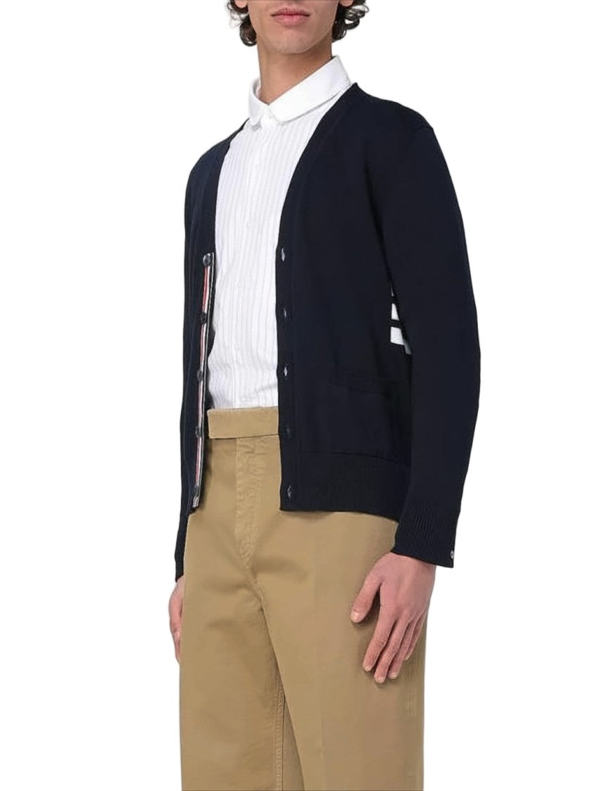 Thom Browne Fitted V-Neck Cardigan With Striped Accents