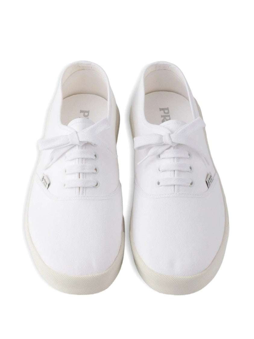 Prada White Drill Minimalist Canvas Low-Top Sneakers