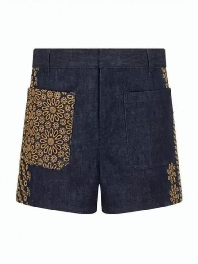 Dior Floral-Accent Black Shorts With Structured Waistband